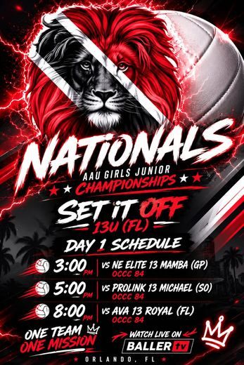 Set It Off 13U Day 1 Nationals schedule graphic.