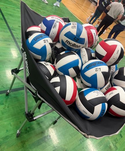 Practice and tournament volleyballs ready for work.